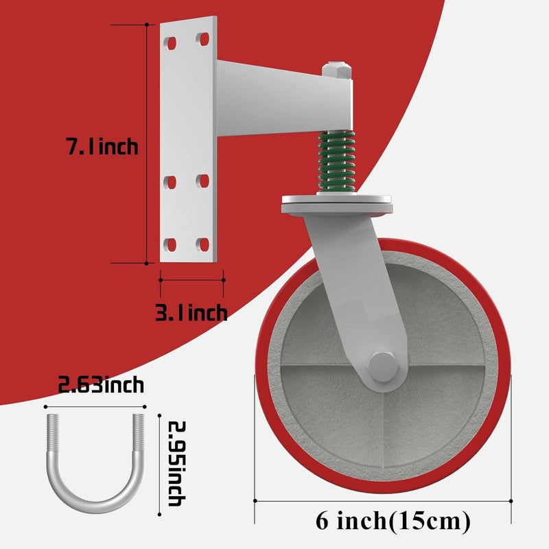 uscaster 6inch Fence Gate Wheel for Metal Tube Gate 360 Degree Rotation Spring Loaded Heavy Duty Caster with Screws & Screwdriver（red） - Image 4